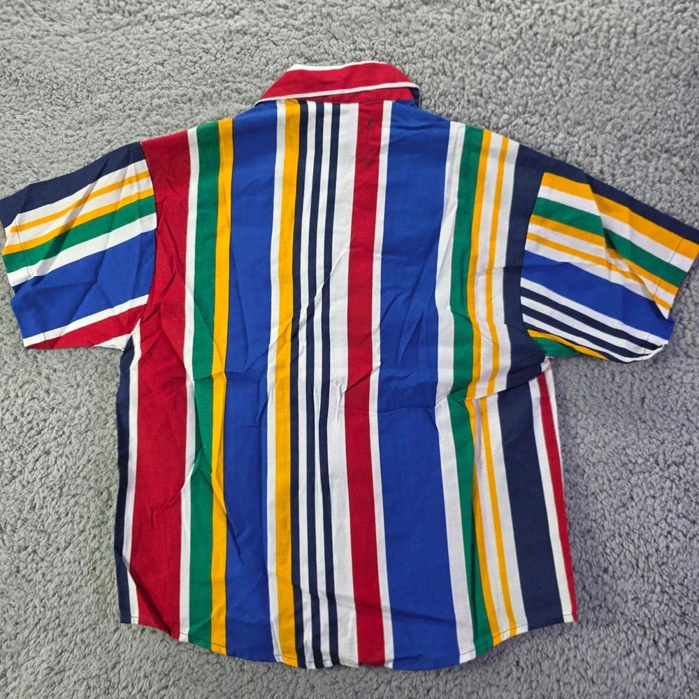 Vintage Max Active Kids Shirt L 7 Multi Color Vertical Stripe Short Sleeve USA
